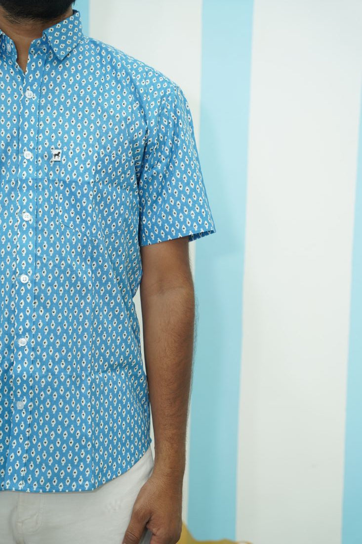 Sky Blue Ikat Buti Printed Shirt