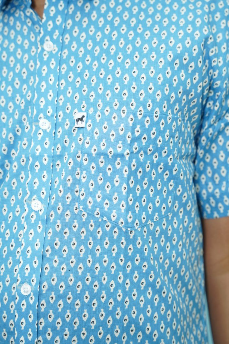 Sky Blue Ikat Buti Printed Shirt