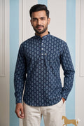 Steel Blue Buti Printed Short Kurta