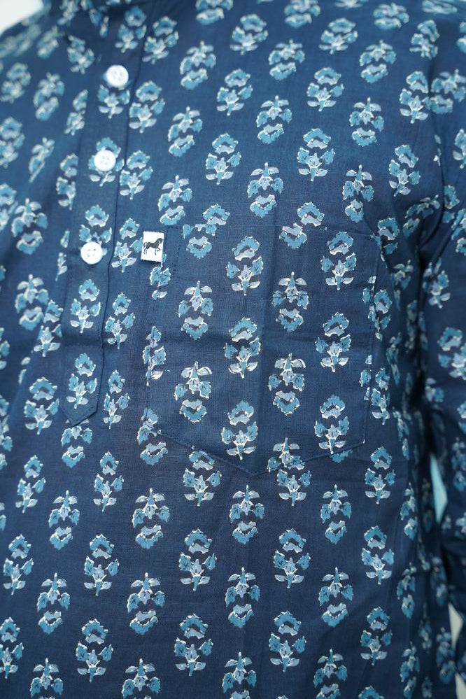 Steel Blue Buti Printed Short Kurta