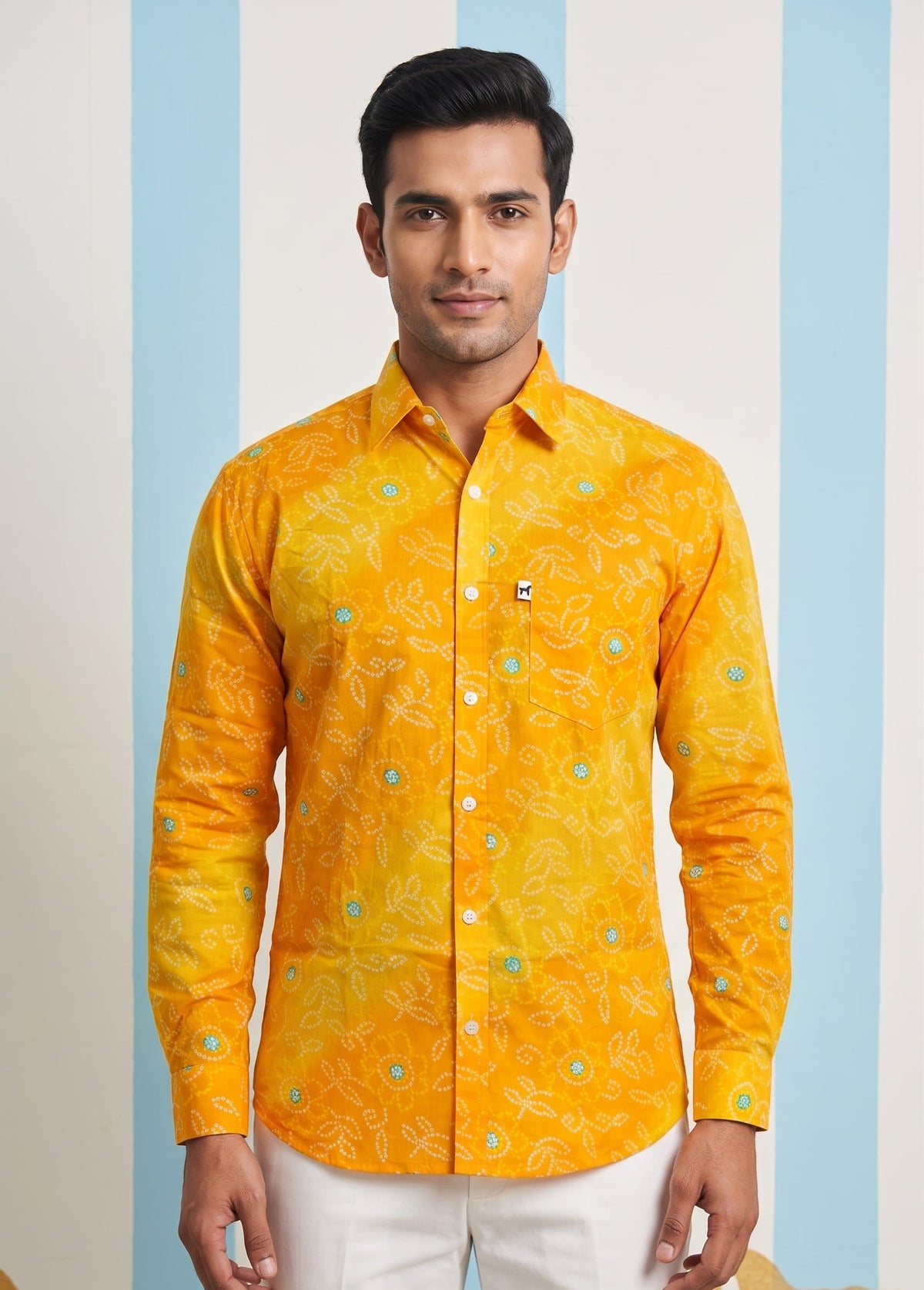 Yellow Leheriya Printed Shirt