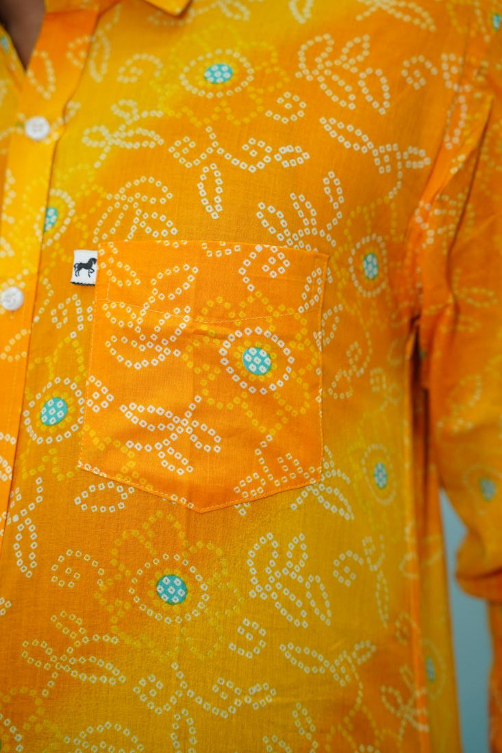 Yellow Leheriya Printed Shirt